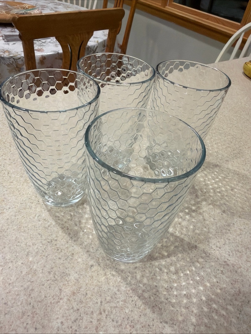 Vintage Pasabuhce Clear Hex-Pattern Glass 5.5 in Tumblers - Set of 4 honeycomb - Picture 10 of 15